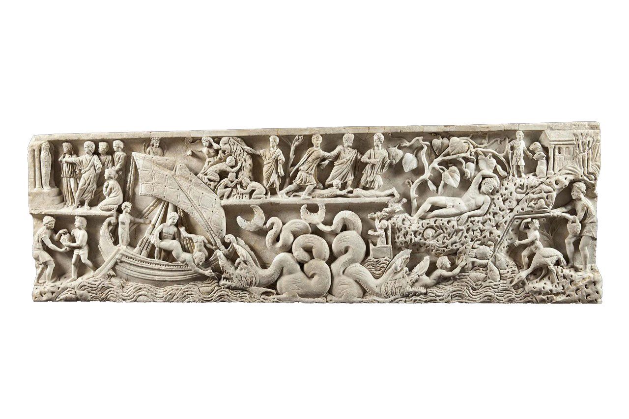 Fronte di sarcofago con storie di Giona, fine III - inizio IV secolo, Musei Vaticani