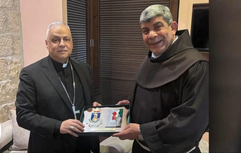 L'arcivescovo Gian Franco Saba, ordinario militare per l'Italia, con Ibrahim Faltas, vicario della Custodia di Terra Santa