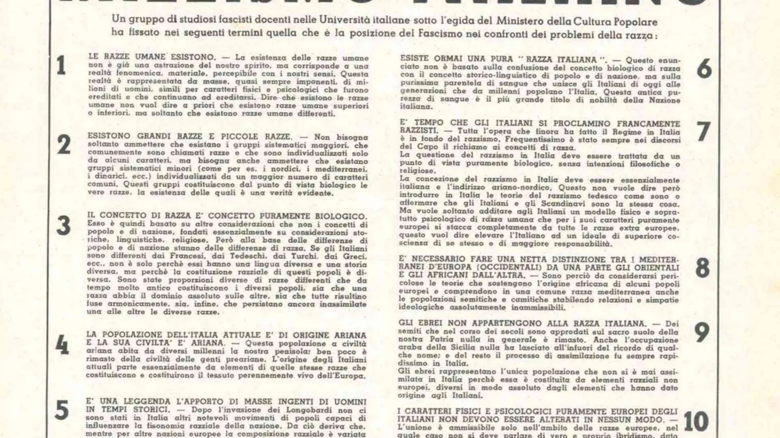 Il manifesto del Duce che aprì le porte alla persecuzione degli ebrei