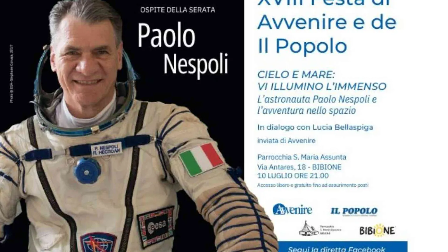 «Vi illumino d'immenso»: l'astronauta Nespoli a Bibione
