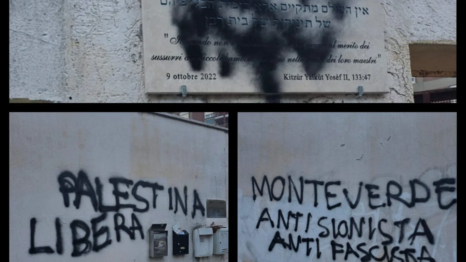Le scritte apparse sul muro della sinagoga a Monteverde