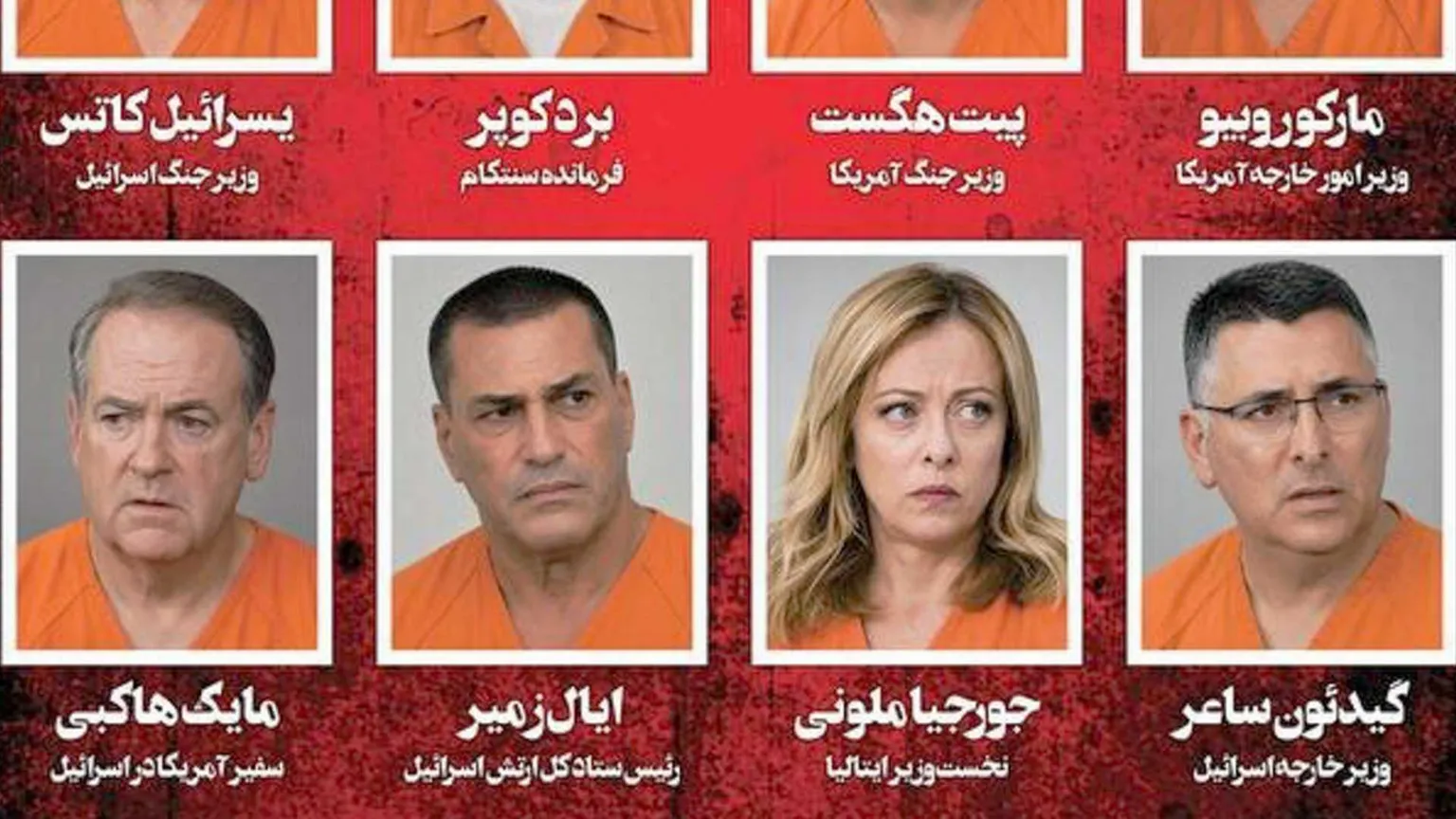 La lista nera dei leader considerati responsabili della morte di Khamenei, pubblicata da un quotidiano iraniano. Nella terza riga appare anche Giorgia Meloni / FOTOGRAMMA