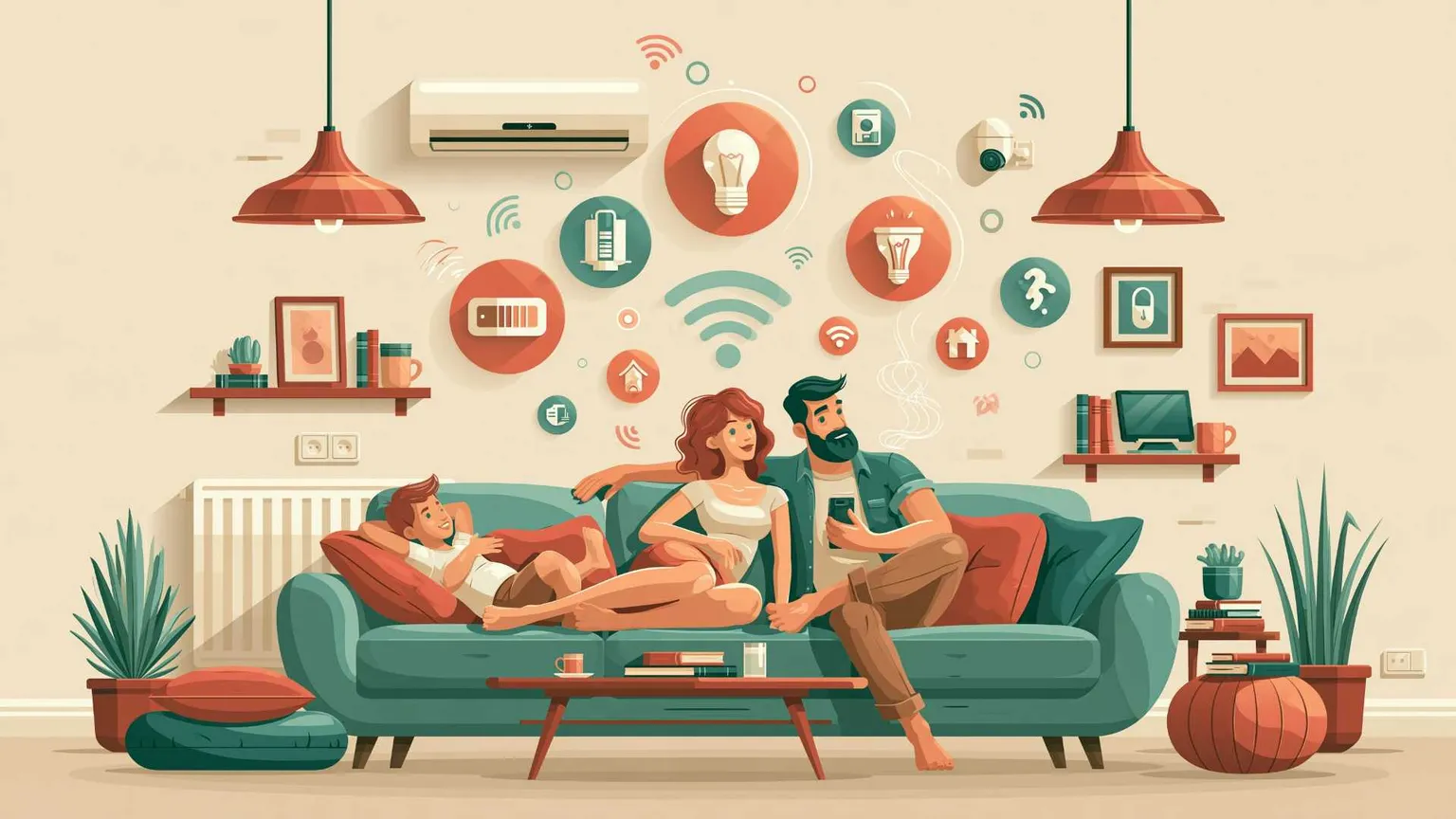 Una famiglia sul divano: l'immagine è stata generata con l'IA per questo articolo dagli studenti delle Scuole Medie coinvolti nel progetto acutisai.it