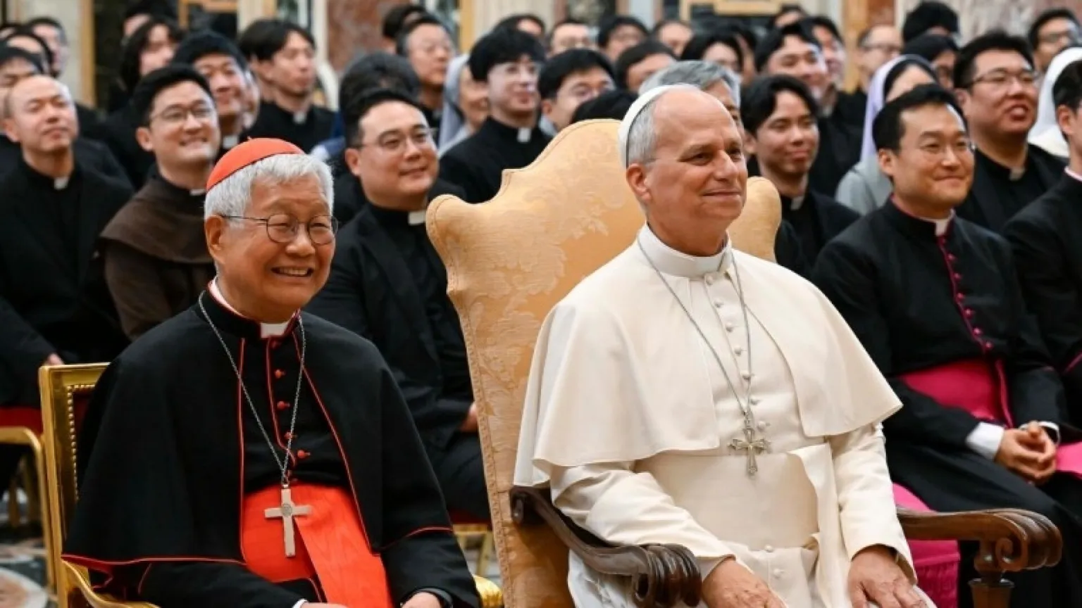 Un momento dell'udienza di Leone XIV per i 25 anni del Pontificio Collegio Coreano / VATICAN MEDIA