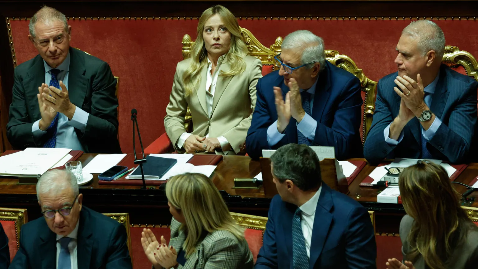 La presidente del Consiglio dei Ministri Giorgia Meloni in Senato durante le comunicazioni in vista del prossimo Consiglio europeo, Roma,14 Ottobre 2026/ ANSA