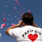 Un padre a una manifestazione indossa la maglia “Papà c'è”  / Ansa