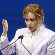 La presidente del consiglio Giorgia Meloni durante l'assemblea annuale Confindustria, Roma 26 maggio 2026. ANSA/FABIO FRUSTACI