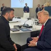 Il presidente degli Stati Uniti d'America Donald Trump durante l'incontro con il presidente ucraino Volodymyr Zelensky