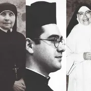 A sinistra Maria Agnese Tribbioli, venerabile; al centro don Jaun Torres Torres, beato; a destra Maria Petra Giordano, venerabile