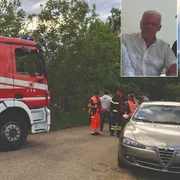 I Vigili del fuoco in azione e, a destra, Remo Mosca