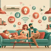 Una famiglia sul divano: l'immagine è stata generata con l'IA per questo articolo dagli studenti delle Scuole Medie coinvolti nel progetto acutisai.it