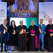 Un momento dell'inaugurazione del restaurato campanile della Cattedrale di Melfi