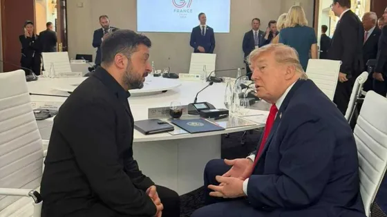 Il presidente degli Stati Uniti d'America Donald Trump durante l'incontro con il presidente ucraino Volodymyr Zelensky