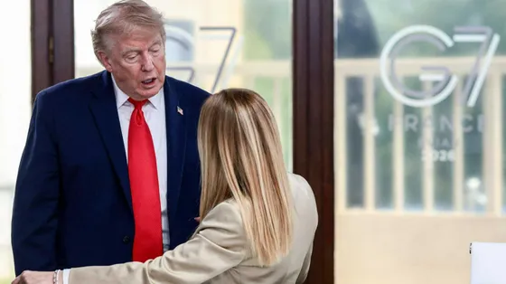 Donald Trump e Giorgia Meloni al G7 di Evian in Francia