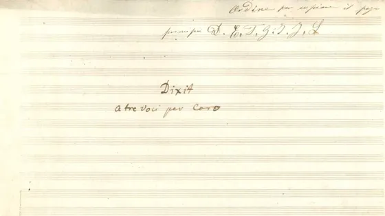 Il frontespizio dell'autografo del salmo "Dixit" di Gaetano Donizetti, ritrovato a Bergamo