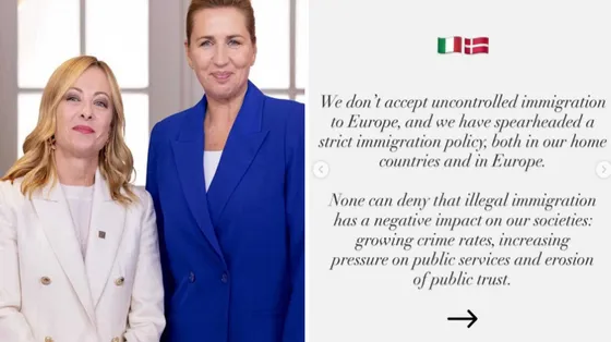 Giorgia Meloni e Mette Frederiksen, insieme per mandare un "messaggio congiunto all'Europa" e dire no a "un'immigrazione incontrollata". Dalla pagina Instagram di Giorgia Meloni