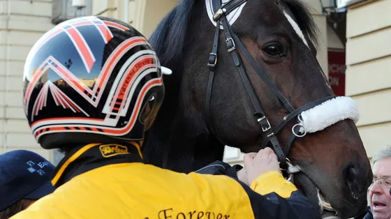 Il cavallo Varenne durante una sfilata nel 2010 in piazza Castello a Torino / ANSA