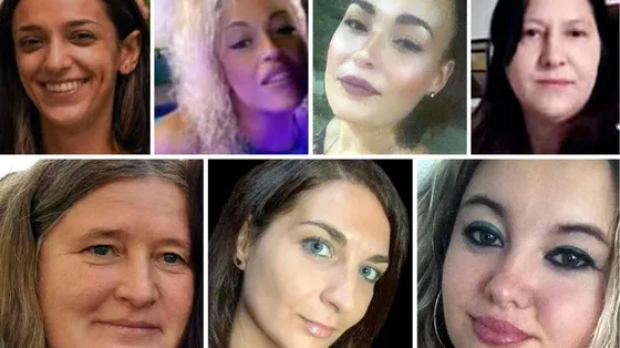 In una combo le ultime vittime di femminicidio: da sinistra Dafne Rebaudo, Ornella Forastefano, Luigia Fortunato e Joanna Rouissi e nella seconda fila Tania Sperindio, Tania Terrin e Daniela Florea