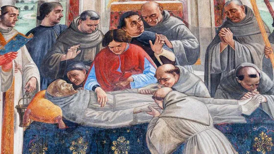 Morte di San Francesco. Ciclo di affreschi con le Storie di san Francesco d'Assisi di Domenico Ghirlandaio. Cappella Sassetti nella Chiesa della Santa Trinità a Firenze / SICILIANI