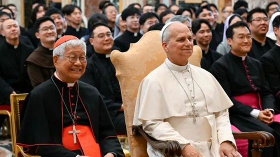 Un momento dell'udienza di Leone XIV per i 25 anni del Pontificio Collegio Coreano / VATICAN MEDIA