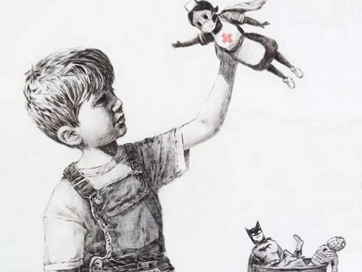 Il bimbo di Banksy gioca con i supereroi. E sceglie l'infermiera