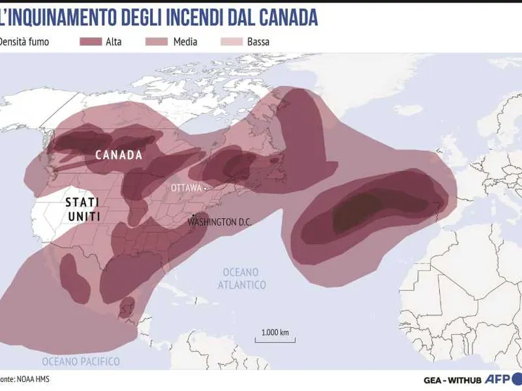 Canada, il fumo degli incendi ha raggiunto l'Europa
