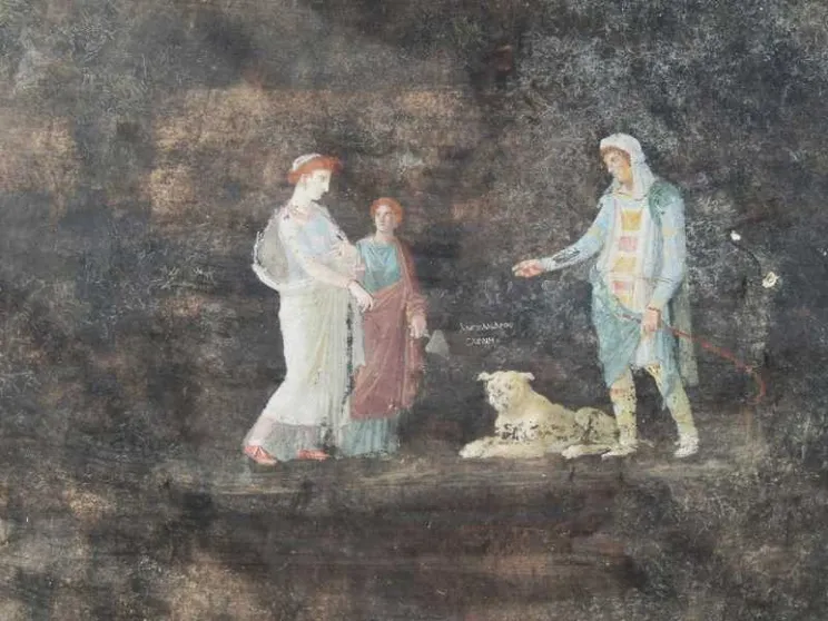 Pompei, un salone con decorazioni che illustrano la guerra di Troia
