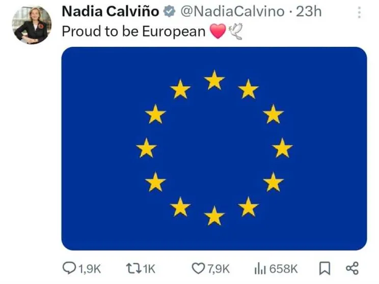 Il post su X della presidente della Bei, Nadia Calvino