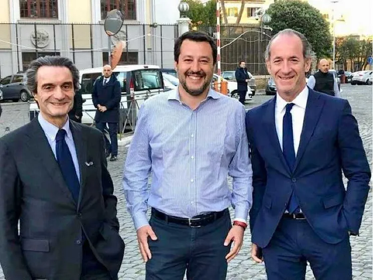 Matteo Salvini, Luca Zaia, e Attilio Fontana in una immagine di archivio / ANSA