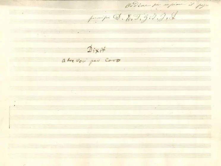 Il frontespizio dell'autografo del salmo "Dixit" di Gaetano Donizetti, ritrovato a Bergamo