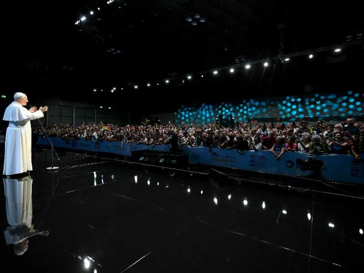 Un momento della visita del Papa al Meeting