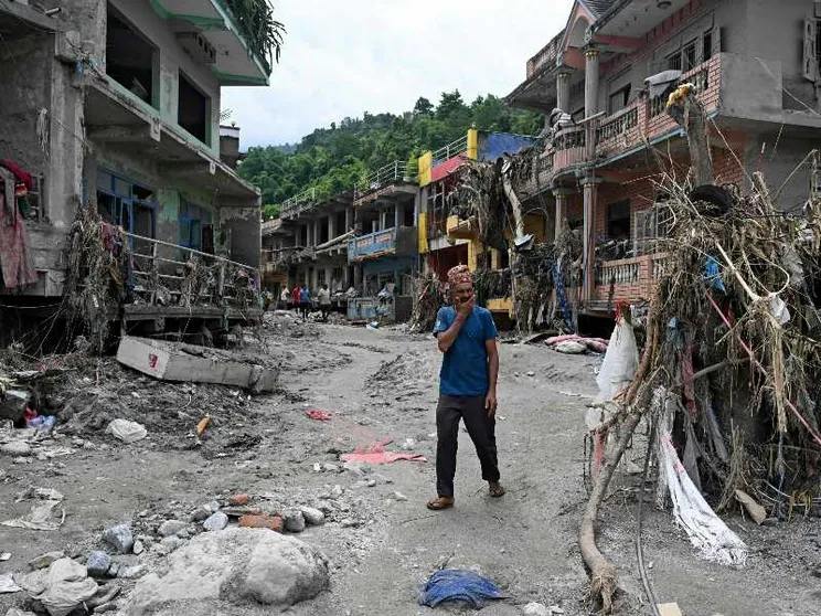 La devastazione provocata dall'alluvione a Devighat, nel distretto di Nuwakot, in Nepal