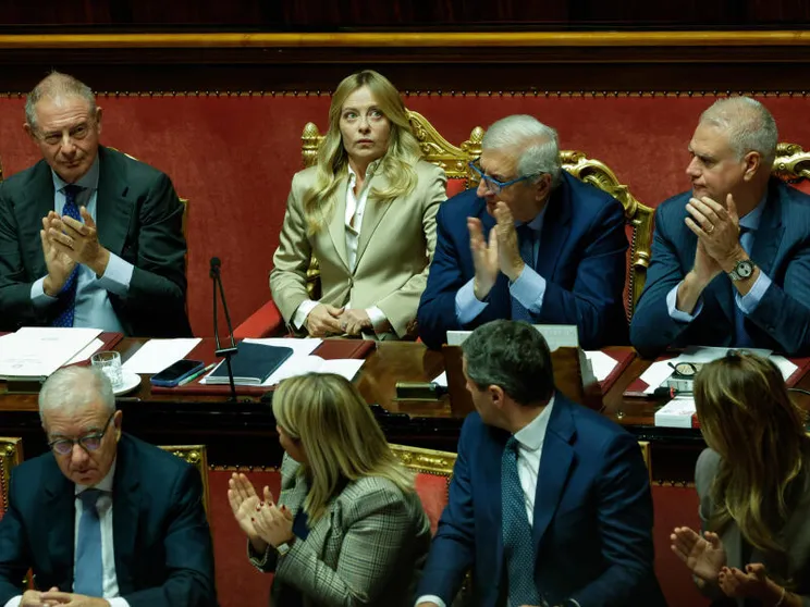 La presidente del Consiglio dei Ministri Giorgia Meloni in Senato durante le comunicazioni in vista del prossimo Consiglio europeo, Roma,14 Ottobre 2026/ ANSA