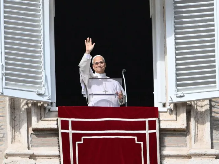 Il Papa affacciato alla finestra del suo studio nel Palazzo Apostolico per l'Angelus di ieri, 25 ottobre 2026 / ANSA
