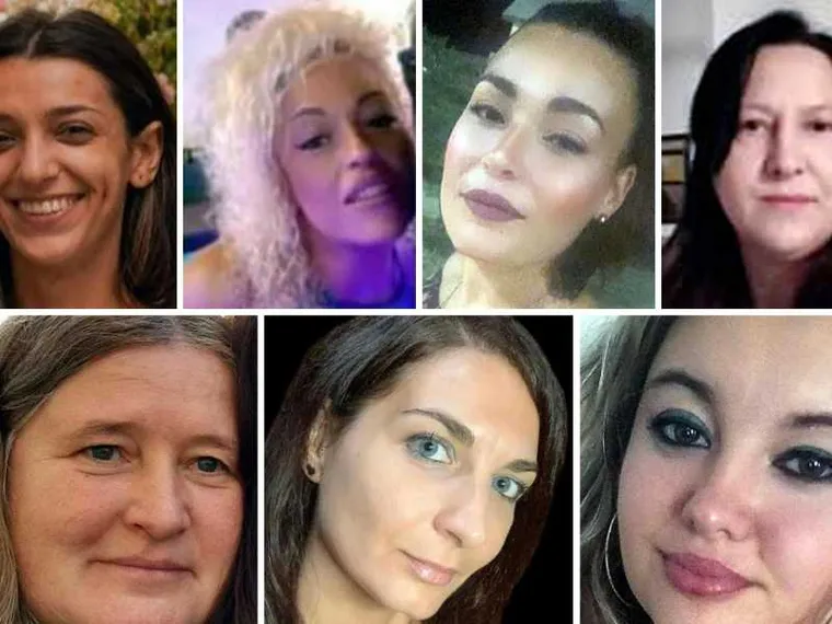 In una combo le ultime vittime di femminicidio: da sinistra Dafne Rebaudo, Ornella Forastefano, Luigia Fortunato e Joanna Rouissi e nella seconda fila Tania Sperindio, Tania Terrin e Daniela Florea