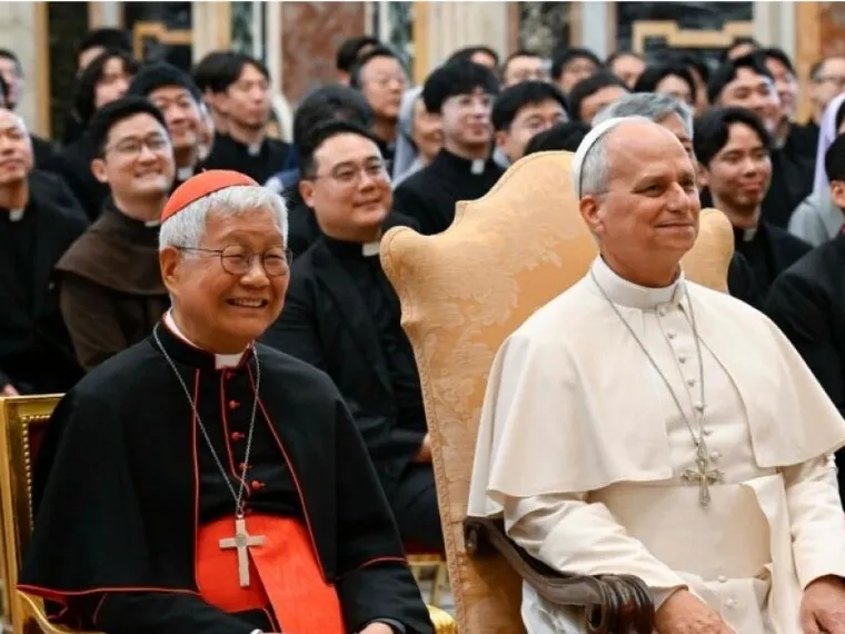 Un momento dell'udienza di Leone XIV per i 25 anni del Pontificio Collegio Coreano / VATICAN MEDIA
