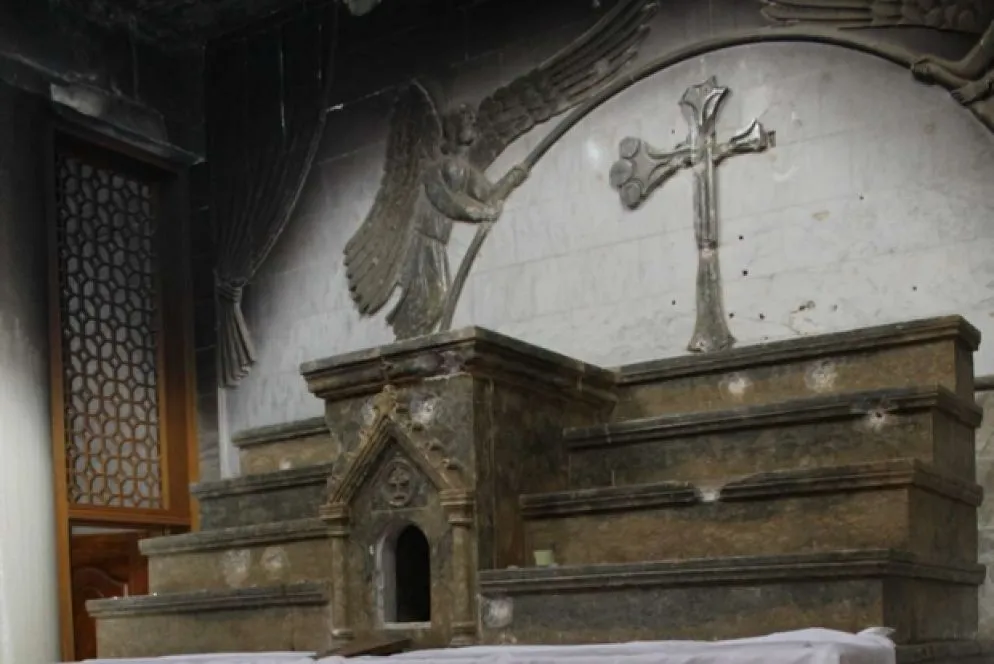 La chiesa di Mar Addi a Karamles: ben visibili i segni dei proiettili