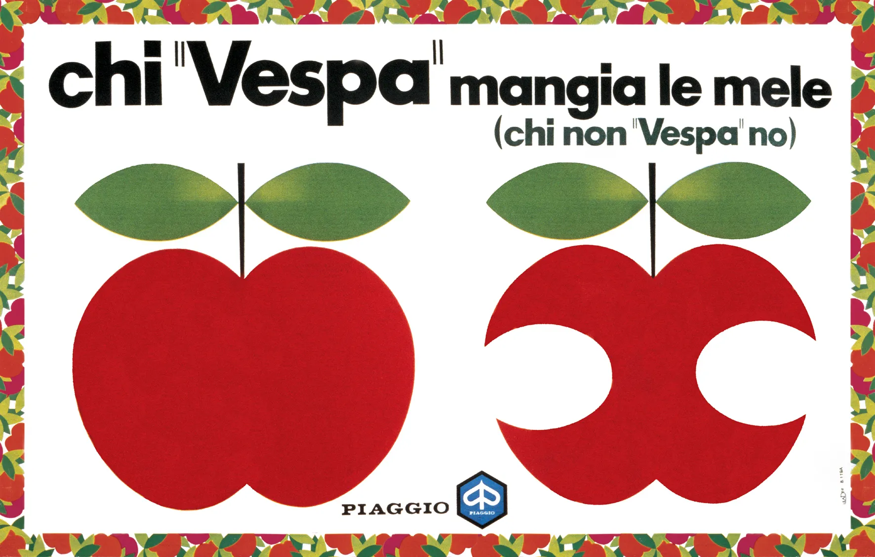 Una delle campagne di maggior successo, fra il 1969 e il 1971: chi "Vespa" mangia le mele (chi non "Vespa" no) / Archivio Piaggio