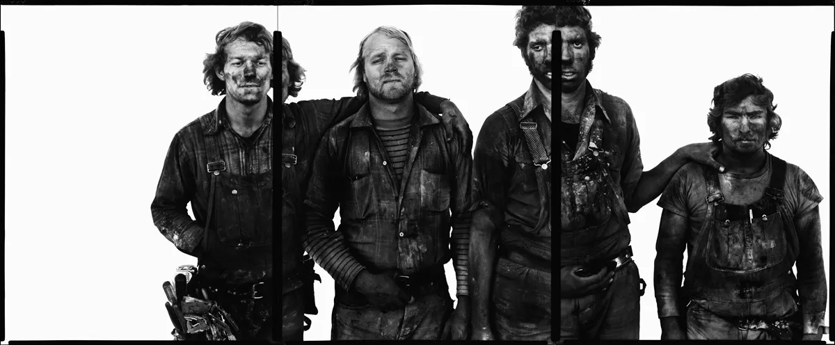 Roger Tims, Jim Duncan, Leonard Markley, Don Belak, coal miners, Reliance, Wyoming, August 29, 1979. Photographs by Richard Avedon © The Richard Avedon Foundation