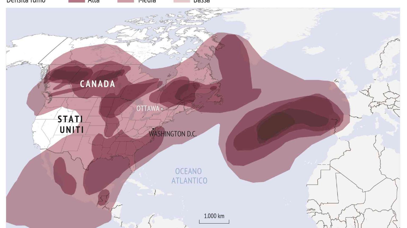 Canada, il fumo degli incendi ha raggiunto l'Europa