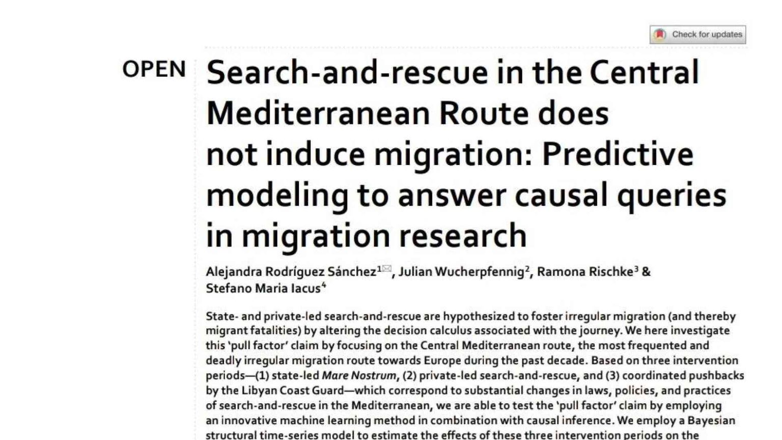 Nature: parlare di "pull factor" è antiscientifico