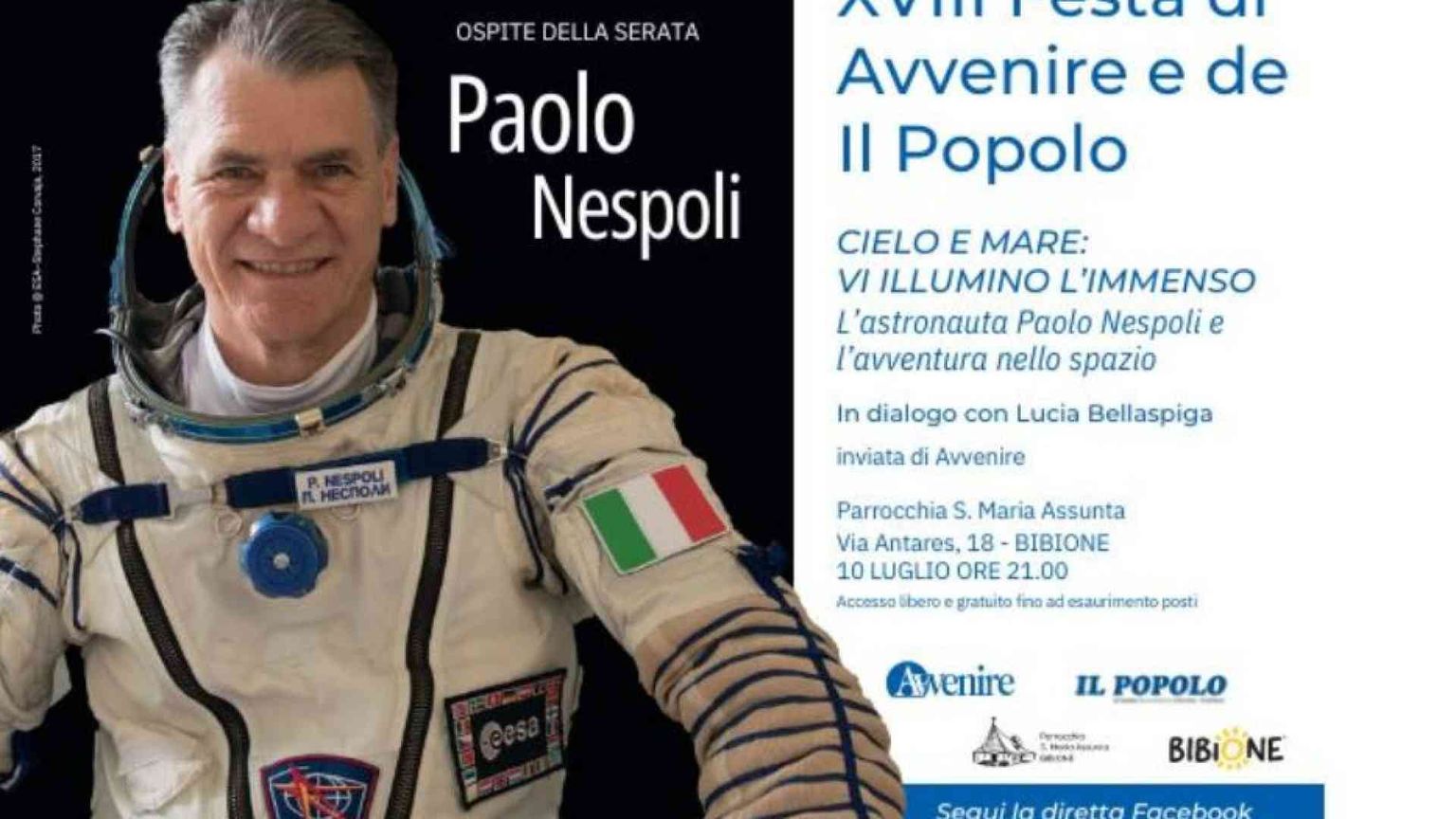 «Vi illumino d'immenso»: l'astronauta Nespoli a Bibione