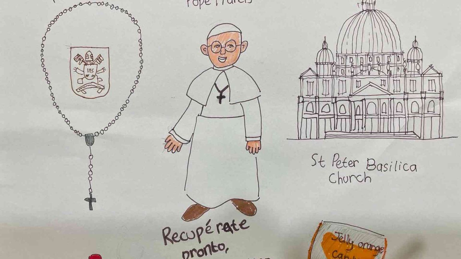 «Caro Papa, preghiamo per te». Nei disegni l'abbraccio dei bambini