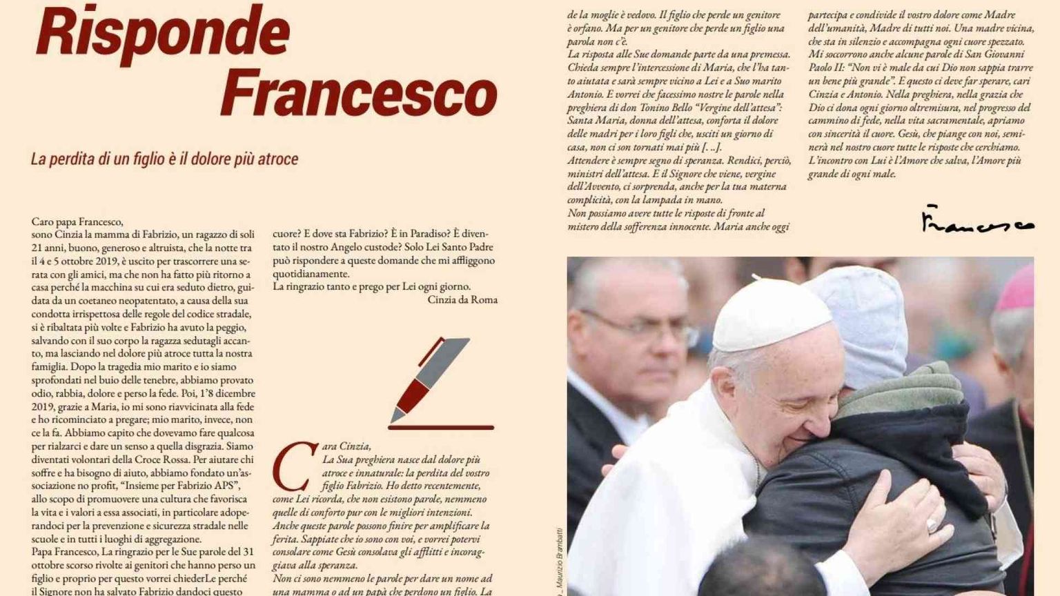 Il Papa risponde al dolore di una madre: Gesù piange con noi