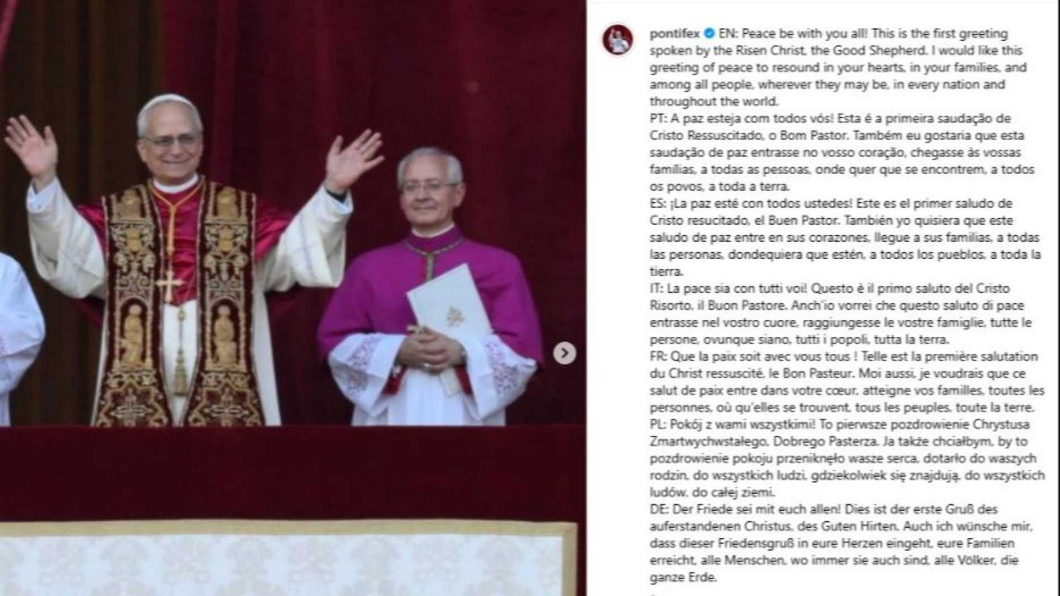 Un nuovo profilo Instagram per papa Leone XIV