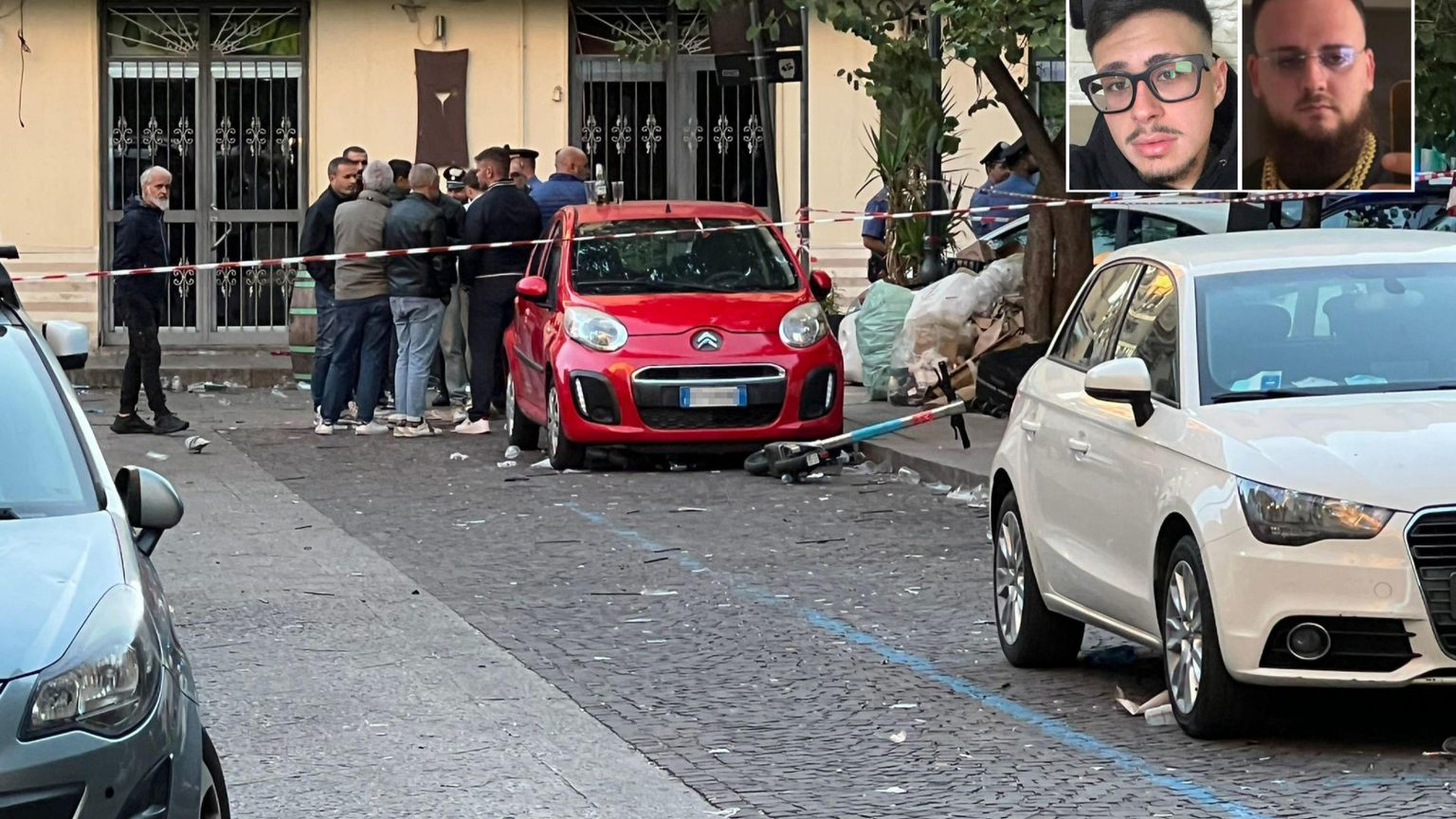 Nella combo, il luogo del delitto, a pochi passi dal Teatro Massimo, nel cuore della movida di Palermo e - nei riquadri - la vittima Paolo Taormina (a sinistra) e l'omicida Gaetano Maranzano