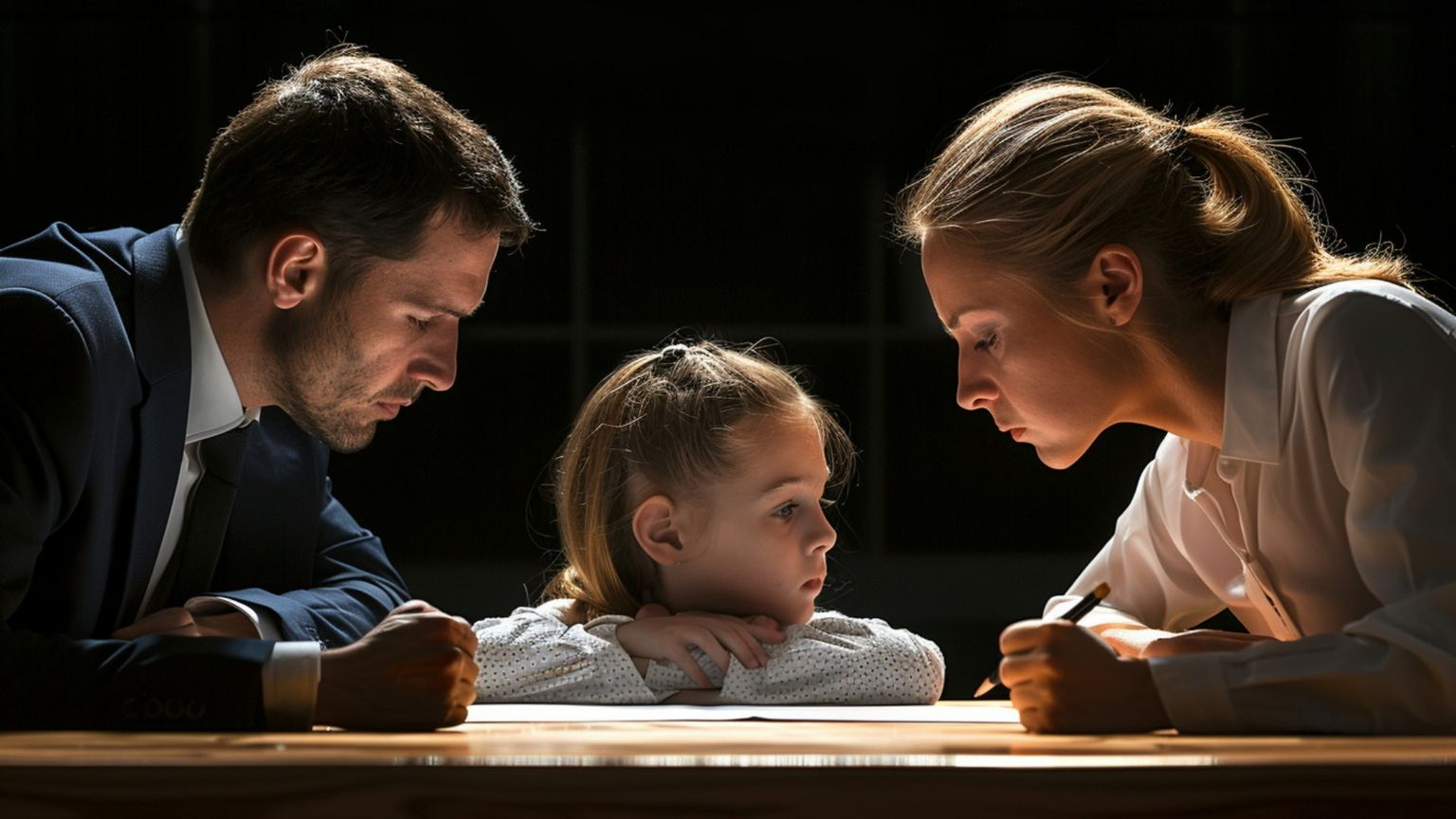 Due genitori e una bimba in un momento di tensione