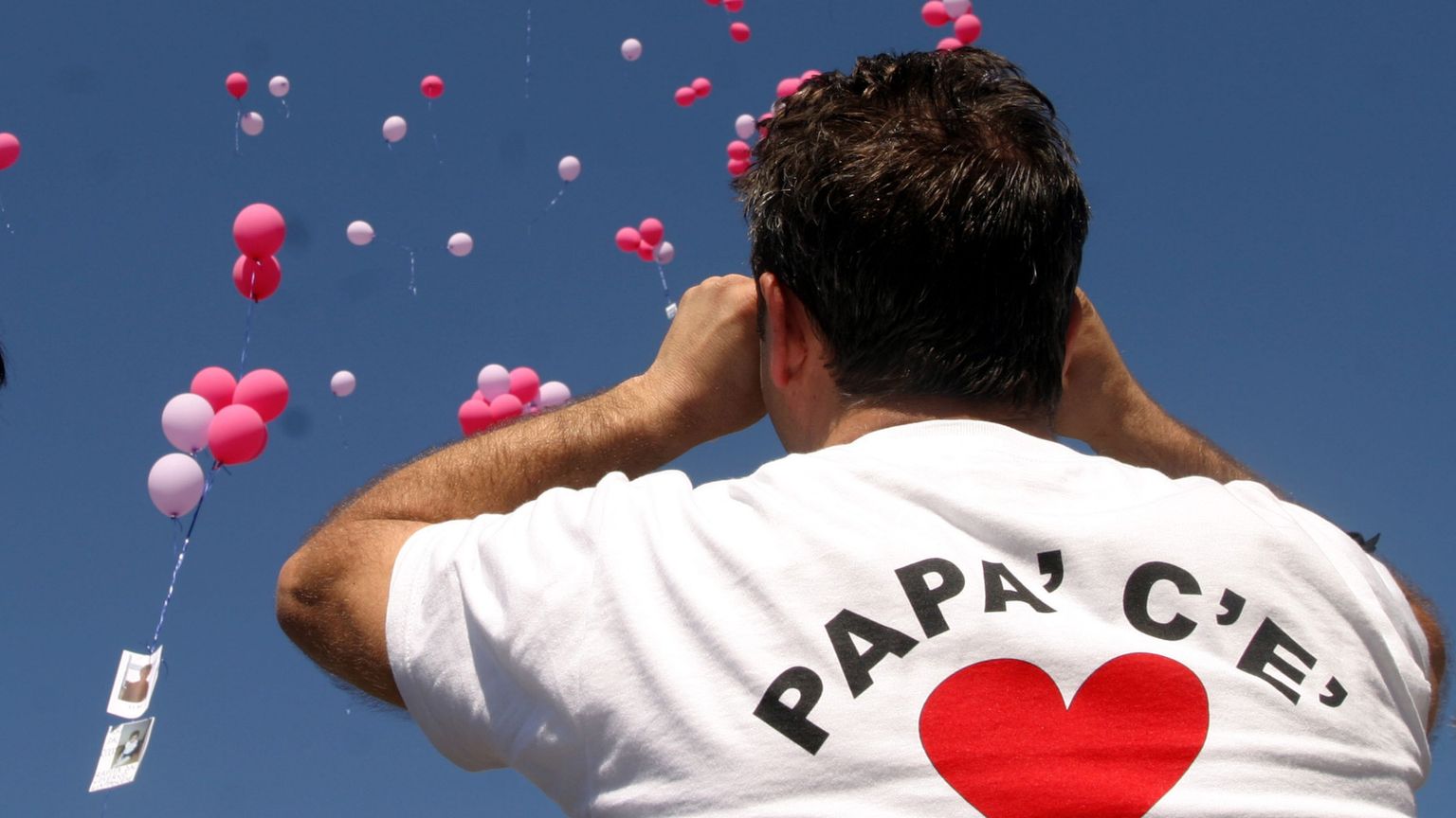 Un padre a una manifestazione indossa la maglia “Papà c'è” / Ansa