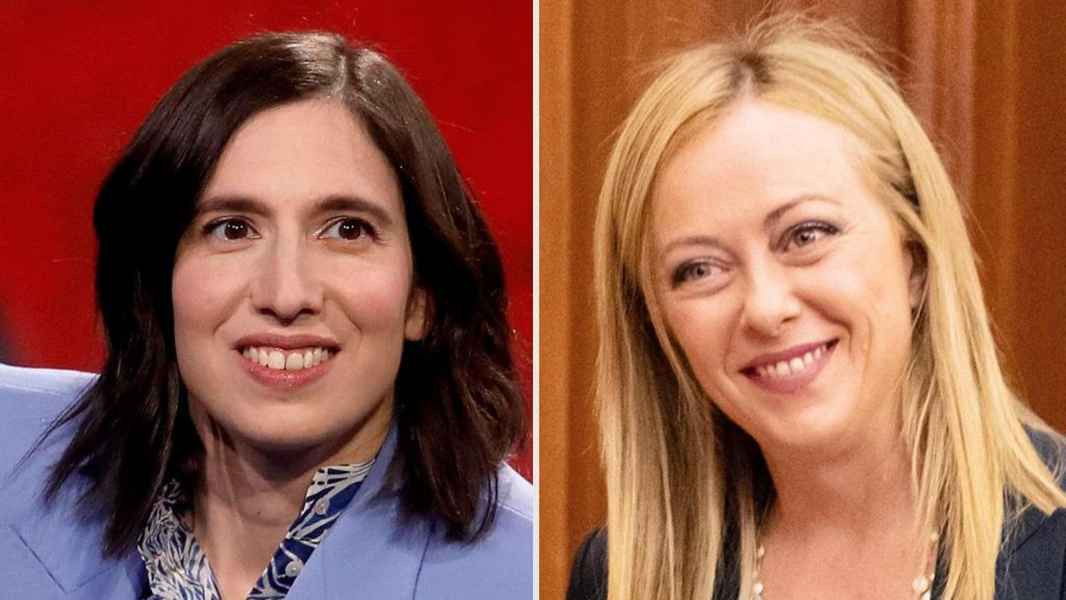 Nella foto sono ritratte la segretaria del Pd Elly Schlein e la premier Giorgia Meloni, leader di FdI