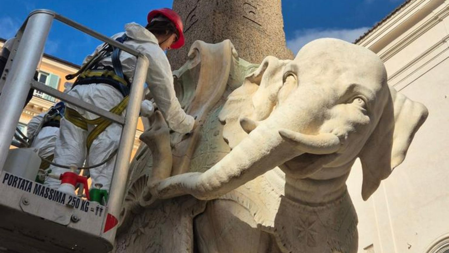 Elefante di Bernini restaurato dopo il distacco della zanna